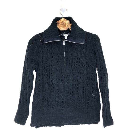 Aerie American Eagle Pullover Black Knit Half Zip Chunky Oversized Cozy NEW - Picture 1 of 8